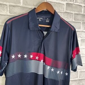 Antigua Patriotic Flag Performance Stretch Polyester Golf Polo Shirt Mens Medium